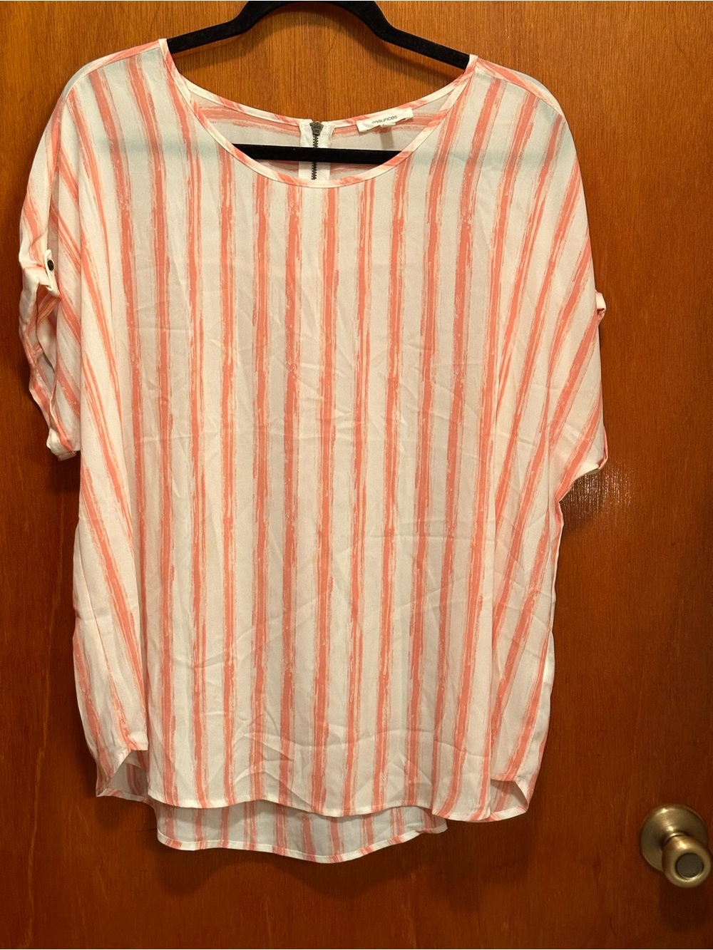 Maurices White Tunic with Coral Stripe Detail